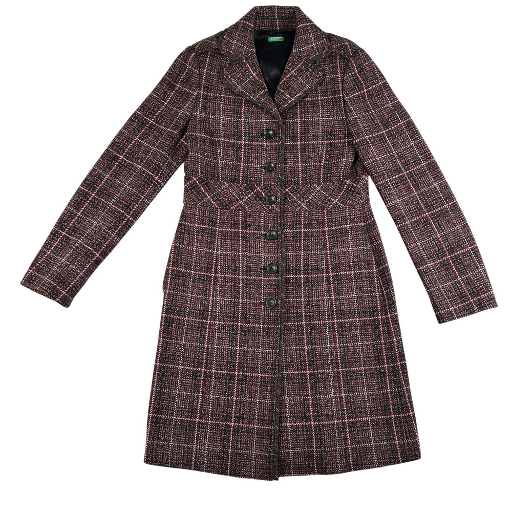 United Colors‎ Of Benetton Coat Womens 40 Tweed Wool Blend Single Breasted Lined